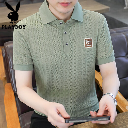 T-shirt à manches courtes Playboy (Playboy) Silk Ice Silk pour les vêtements à séchage rapide pour hommes à manches à mi-manche TX9923 Blue Molongeur Mos à mi-manche