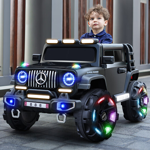 Beibele children's electric car toy car can sit in an adult-controlled four-wheel electric car and can be driven by a baby. High-end black dual-drive 12V Bluetooth remote control swing.