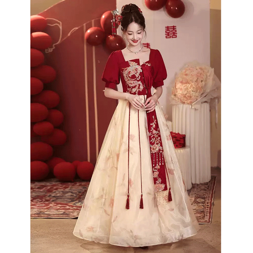 Seidler high-end tulle skirt wedding toast clothing 2025 new style bride return home engagement host performance evening dress dress picture color L
