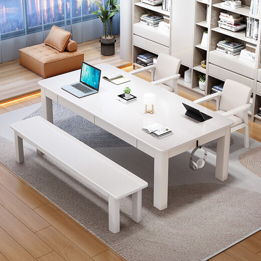 Grubi solid wood large desk with drawers for home use in the living room, long work table, double reading and study table, walnut desk 180cm*80cm*75cm