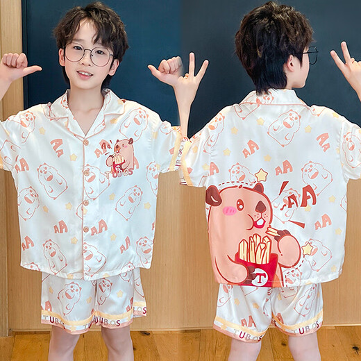儿童睡衣女孩夏季冰丝短袖薄款母女亲子家居服中大童碧淇学生套装 Q短丝-6629碧琪 女童 130 童14码建议身高125-135CM