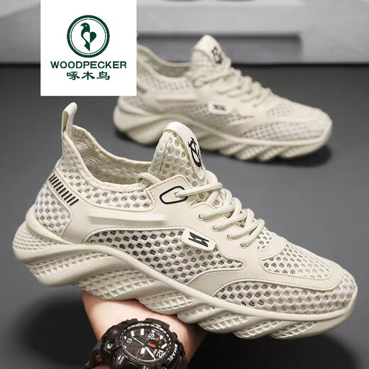 Woodpecker Spring Spring Men a los zapatos casuales de malla transpirable para hombres zapatos Hollow Comfort Mesh Mesh Mesh Zapatos Anti-Slip Soft Sports Driving Shoes 898 Azul 43