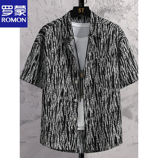Рубашка Romon Retro Floral с короткими рукавами для мужчин ледяной шелк летний корейский стиль свободный и красивый парикмахерский парикмахер на полуоборумтистых