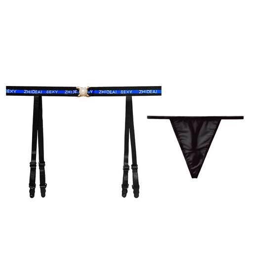 欧美字母吊带袜辣妹钻饰黑丝诱惑性感美腿情调吊袜带过膝丝袜情人 黑色+丝袜 均码 (适合80-120斤)