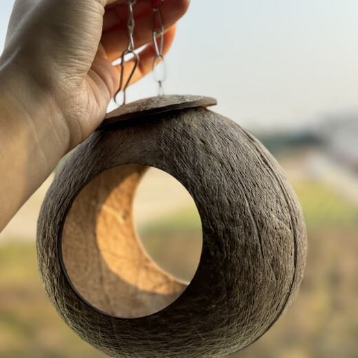Runhuanian Coconut Shell Bird Nest Tiger Skin Peony Parrot Pet Bird Nest Warm Breeding Nest Bird Toy Supplies Pearl Bird Polished Hanging Chain Model Large Size (Suitable for 1 Peony/1 Tiger Skin)