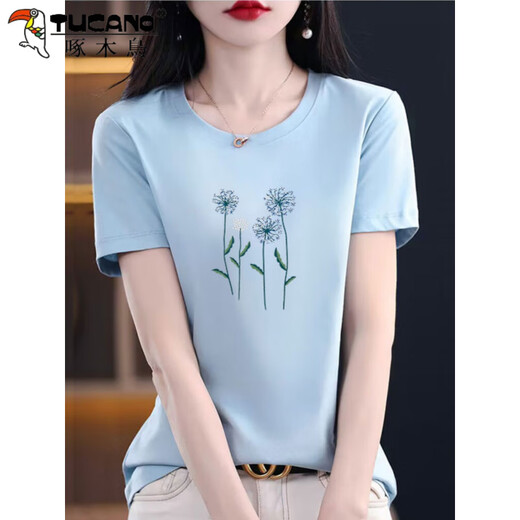 Camiseta de algodón puro de algodón puro para mujeres Temperamento simple suelto que reduce la edad de la camiseta rosa de la edad verano 2025 nuevo top 6172 polvo gris + 6172 menta verde l 105-120Jin [Jin iguala 0.5 kg]