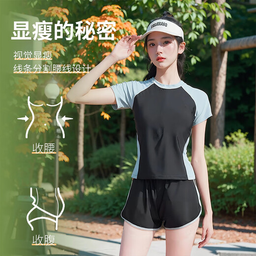 
Shengyi Sports Set Women's Running Speed ​​Dry Clothes Badminton Suit Yoga Casual Track and Field Set Summer Fitness Suit Morning Running Color Block Short Sleeve + Sports Shorts XL (115-130Jin[Jin equals 0.5 kg])
