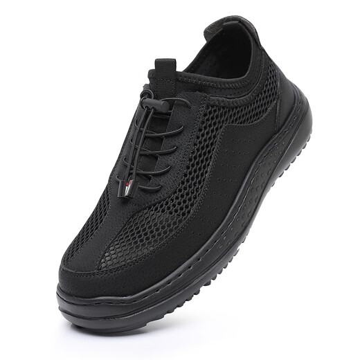 Brigjing summer breathable men's mesh shoes old Beijing cloth shoes men's lightweight hollow casual shoes middle-aged and elderly anti-slip soft-soled dad's shoes black 12353 40 (250mm)