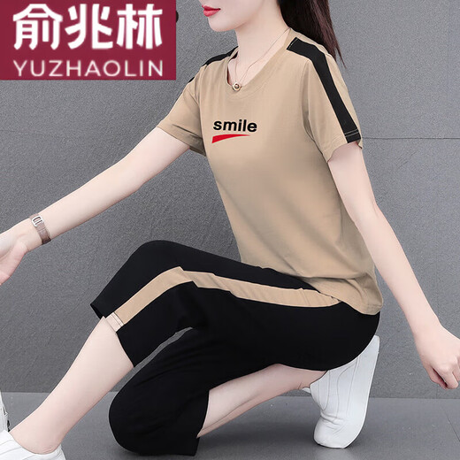 
Yu Zhaolin (YUZHAOLIN) Casual Suit Women's Sports Suit Women's Cotton Cropped Pants Set Women's Summer 2025 New Middle-aged Fashionable Casual Pants Women WK695 Blue (Trouser Suit) XL (Recommended 110-125Jin [Jin equals 0.5 kg])