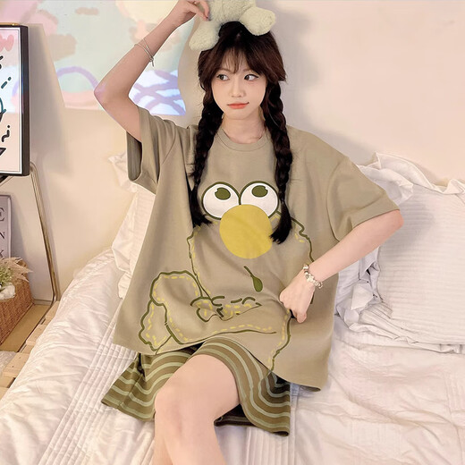 Opeodly夏季睡衣女薄款学生甜美短袖短裤两件套夏天宽松可外穿休闲家居服 684背带熊 L 【建议98-112斤】