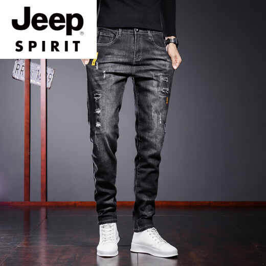 Jeep Spirit Jeans Rasfing Jeans Stretch Pantalones delgados para hombres Slim Fiting Spring and Summer Nuevos pantalones casuales Pantalones de hombres 6636 Black 29 [106-115Jin [Jin equivale a 0.5 kg]]]