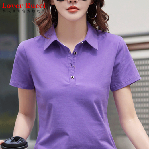 Liebhaber Rucci reines Baumwoll kurzärmeliges T-Shirt für Frauen-Polo-Shirt 2025 Sommer Neue Mode Casual Sports Top Lapel halbärmelte T-Shirt Purple 9853 Kurzarms Empfohlene 100 Jin [Jin gleich 0,5 kg] unter