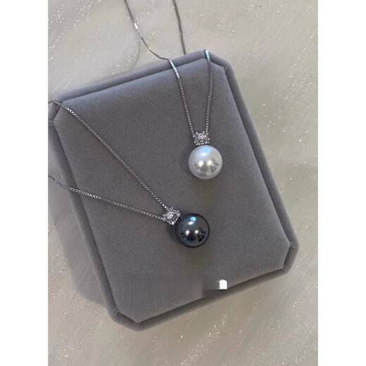 Fat Donglai quality Tahitian pearl pendant feels light luxury artificial black Princess Diana necklace silver stacked silver/45cm Tahitian color 12mm necklace