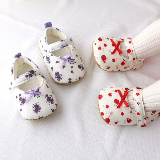 Meng Yilan (MENGYILAN) 0-6 to 12 months spring and autumn baby shoes soft sole toddler shoes baby girl floral princess shoes newborn shoes floral red 12 inner length 11.0cm size 12