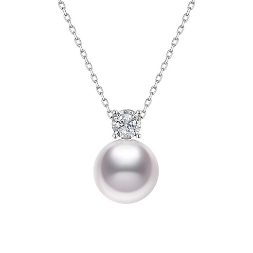 Meluxe princess 18K gold akoya seawater pearl pendant with diamonds 8.5-9mm birthday gift for girlfriend, wife and mother