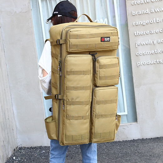 Shantou Lincun Fishing Chair Bag Backpack Multifunctional Fishing Gear Bag Large Backpack Outdoor Fish Bag Fishing Rod Bag Fishing Bag Waterproof Fish Protection Bag Khaki 82*42*18