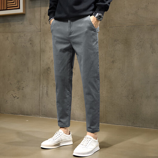 Holzspecker-Freizeithosen für Männer 2025 Neues Sommergeschäft Neun-Punkte Straight Stretch Slim Fit Vielseitige Hose 1502 Grau 32