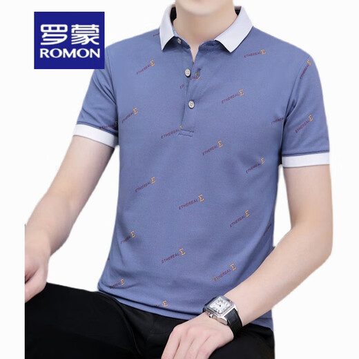 罗蒙（ROMON）夏季翻领短袖t恤男休闲青年带领子上衣服半袖百搭薄款帅气polo衫 黑色 QY679 M 100-120斤