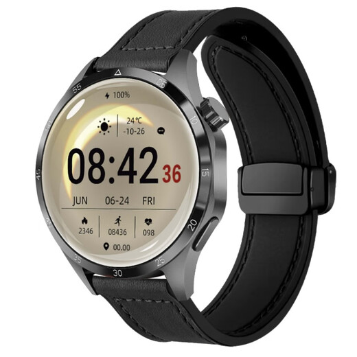 2025年新款watch新款gt5 pro智能手表男gt4监测血压健康运动手环 GT5pro黑盘黑色皮带 配硅胶表带