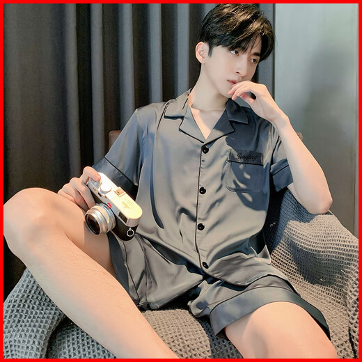 莫代尔睡衣男款夏季冰.丝短袖短裤纯色青年男士夏天薄款可外穿家居服套 (BBA)冰丝 男G723 L (建议身高170左右，体重100-