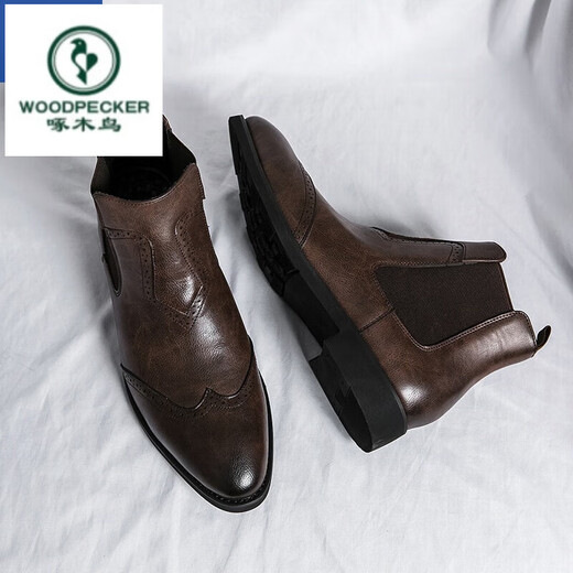 Woodpecker Martin Boots Herren Frühling und Sommer 2025 Neues modisches All-Match-Slip High Top-Schuhe Herrenspitze Zehen Männer Lederschuhe Herrenschuhe Herren schwarz 40