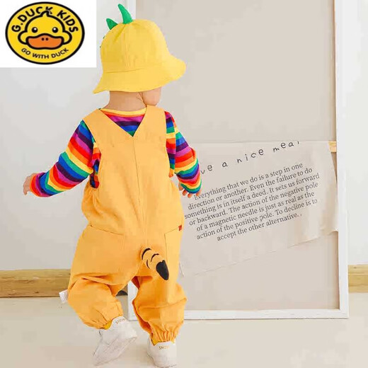 G.DUCKKIDS baby spring and autumn thin pure cotton children's dinosaur clothes spring male and female baby suit summer children's overalls rainbow top + green dinosaur overalls 36cm size 73 recommended weight 12-b