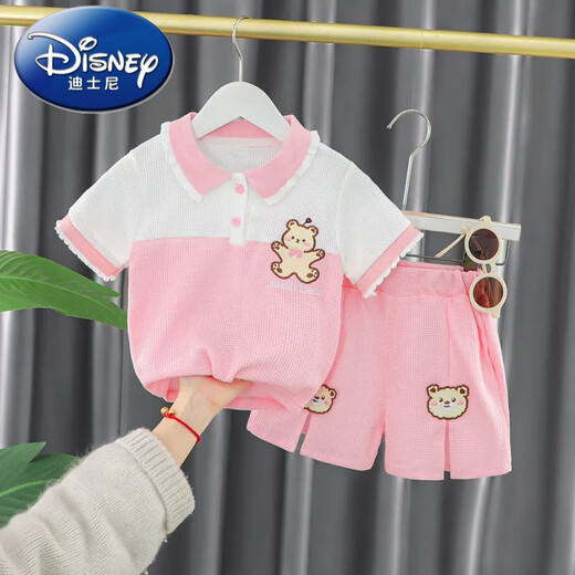 Disney Girls Anzug modische Sommerkleidung Baby Casual Sports Sommer Kleidung Neues Baby Kurzärmel zweiteiler Set Pink 80