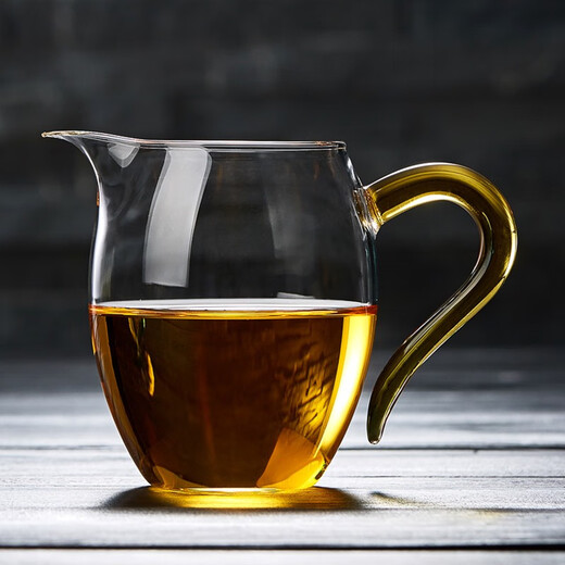 Lvchangming Glass Fair Cup with Tea Filter Tea Divider Tea Sea Thickened Heat-resistant Kung Fu Tea Accessories Set Yellow Handle Male Cup 350ml