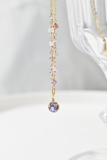 Guran December birthstone natural tanzanite gift American 14K gold-filled simple and elegant necklace clavicle chain neck chain customized about 43cm