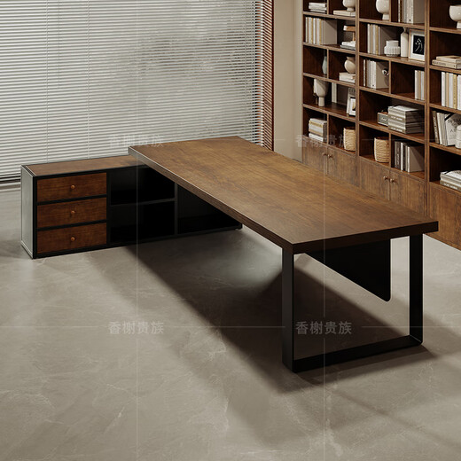 Champs Noble General Manager Office Log Large Board Desk with Side Cabinets High-end All Solid Wood Executive Desk Boss Desk Workbench Pine Table 180L*80W*75H*Thickness 5cm Cabinet 150L*35W*61H