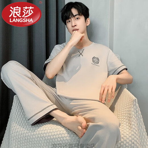 浪莎（LangSha）睡衣夏天男2024新款夏季薄款纯棉短袖长裤家居服春秋青年大码套装 #XF-3923 优质款 L 【100-125】斤