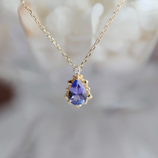 Shengbei Natural Tanzanite Water Drop Necklace Earrings Tanzania 18k Gold Diamond Inlaid Clavicle Chain Gift Pendant Earrings