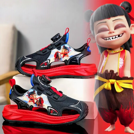 Heacooa nezha sandalen jungen hübsche baotou 2025 Neue Sommer Kinder Beachschuhe weiche Sohle Sandalen Little Junge 983 Schwarz Orange 33