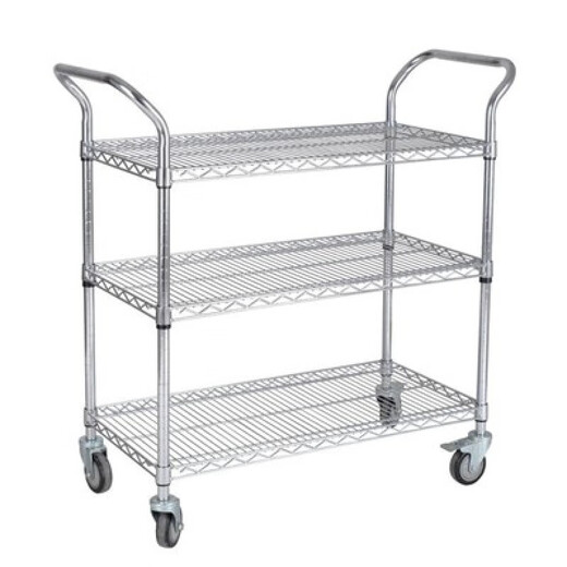 Carbon steel shelves chrome-plated wire mesh stainless steel household wheels movable warehouse storage metal shelves Thickened 1518 length * 355 width mm Thickened 1000mm Total height * 3 layers No wheels