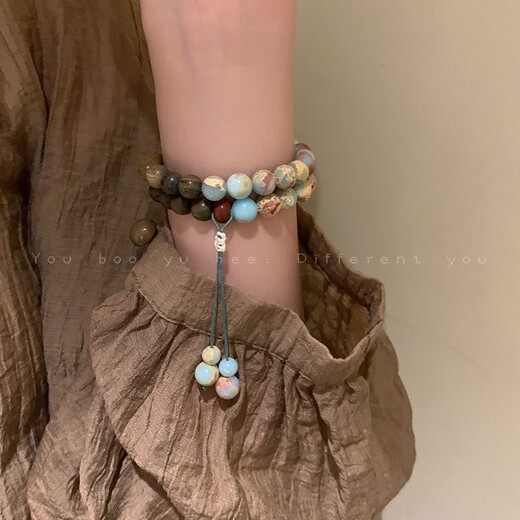 SHOUSHAN Green Sandalwood Splaceling para mujeres Estilo chino Pulsera zen de madera para hombres Escrita a mano de estilo étnico Retro
