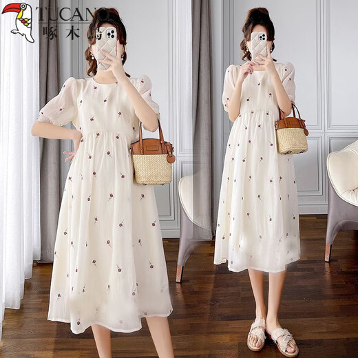 NOUVEAU COMME DE MATERNITÉE DE NOUVEAU WOODPECKER Vêtements d'été Fashionable Internet Célébrité Robe de maternité moyenne plus grande taille de maternité lâche Summer # 841 ROSE PUFFING SHANGES [SENSATION] XS [5-15Jin [Jin est égal à 0,5 kg]]]