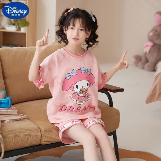 迪士尼（Disney）甜美可爱女童家居服套装优质棉少女款夏季短袖短裤甜美睡衣女孩 687莫代尔 155 大童M码 建议身高155-160CM