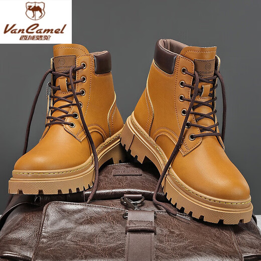 Western Region Camel (Vancamel) High-End-Martin-Stiefel für Männer im Frühjahr und Herbst Britisch-High-Top-High-Top-Tritt große gelbe Stiefel für Männer Outdoor-Sporthöhe-Grau-Main-Bild 41 (255 mm) High-End-Kee-resistente und nicht stinkende Füße