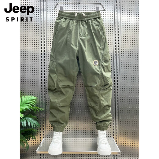 JEEP SPIRIT2025夏季新款水洗工装裤个性大口袋休闲裤宽松弹力束脚哈伦裤男 卡其色休闲裤 L 115-130斤