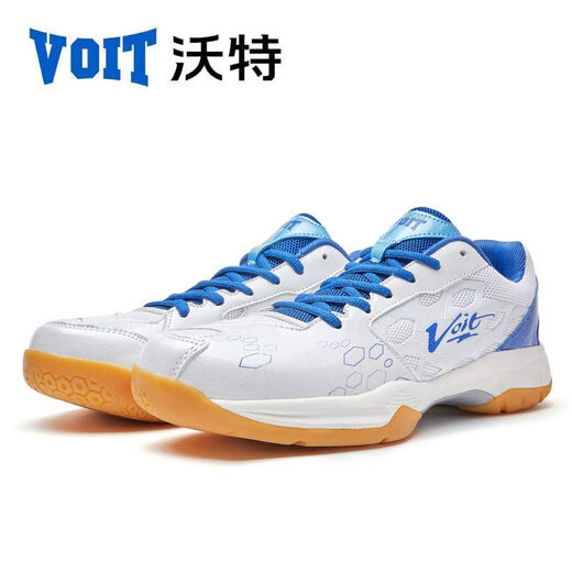VOIT professional volleyball shoes, lightweight, wear-resistant, breathable, non-slip, competition training badminton and tennis shoes, white and blue 37 (235mm)