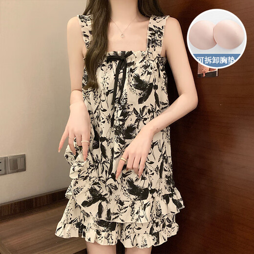 Summer cloud cotton with breast pad suspender pajamas sweet and can be worn outside home clothes JDX-9721# 170 M