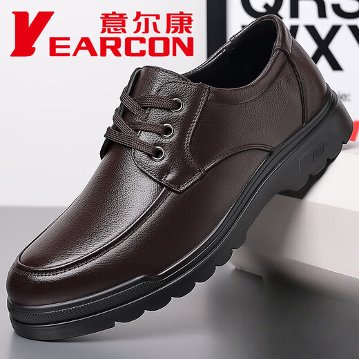 YRC意尔康男鞋春秋季透气休闲皮鞋男正装商务中老年爸爸鞋子男 6627四季款棕色 39 标准皮鞋尺码正码正拍
