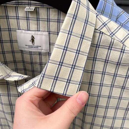Old man head (LAORENTOU) pure cotton summer new men's short-sleeved shirt business casual plaid half-sleeved men's top shirt middle-aged and young AN15271 khaki 2XL