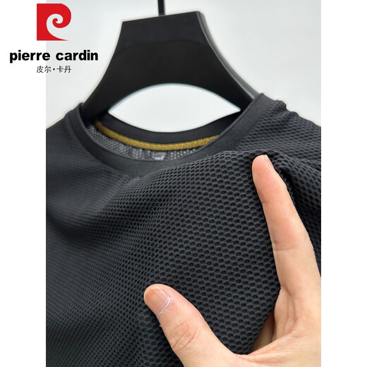 Pier Cardin Ice Silk Mesh T-Shirt Herren kurzärmelige runde Hals Sommer Eissensen atmungsaktives schweißabsorbierend