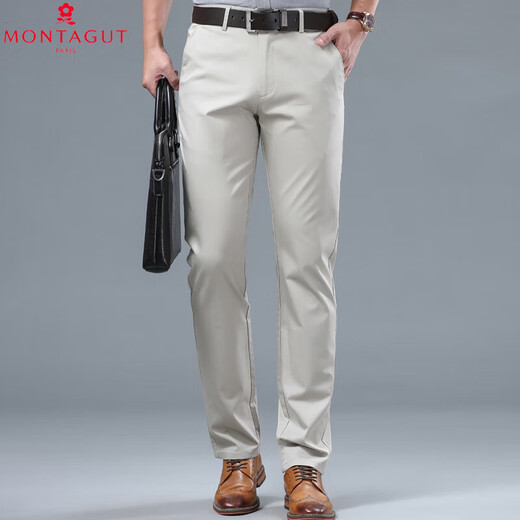 Mengtejiao Business Casual Hosen Herren 2025 Sommer Dünner Straight Mid-T-Mid-T-Mid-End-Baumwolle Vielseitige Hosen 9928-1 Khaki 29