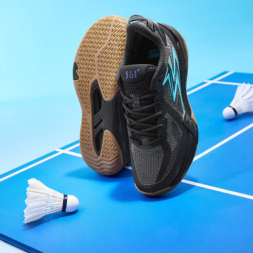 361 Men's and Women's Badminton Shoes Winning PRO Autumn and Winter New Breathable Anti-Slip Training and Competition Sports Shoes Obsidian Black/Living Aqua Blue 40