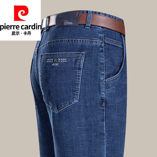 皮尔卡丹（pierre cardin）弹力牛仔裤男士直筒宽松透气春秋季中年人爸爸男裤商务休闲长裤子 中兰色（3881春秋款） 常规 29 推荐【110斤左右】
