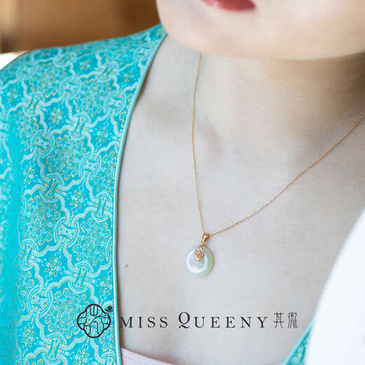 Wei Ci MissQueeny Qiwei 18k gold flower leaves green Hetian jade pendant summer fresh and elegant gold flower