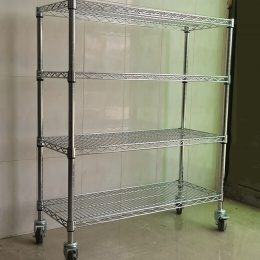 Carbon steel shelves chrome-plated wire mesh stainless steel household wheels movable warehouse storage metal shelves Thickened 1518 length * 355 width mm Thickened 1000mm Total height * 3 layers No wheels