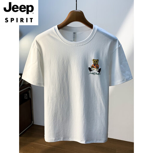JEEP SPIRIT2025年夏季新款短袖T恤男士百搭熊印花打底衫潮牌半袖体恤新款 白色 JSW9922 M 建议90-108 斤